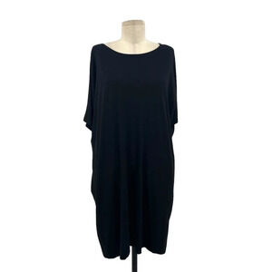 Eileen Fisher Black Short Sleeve Stretch Jersey Tunic Dress Size Medium